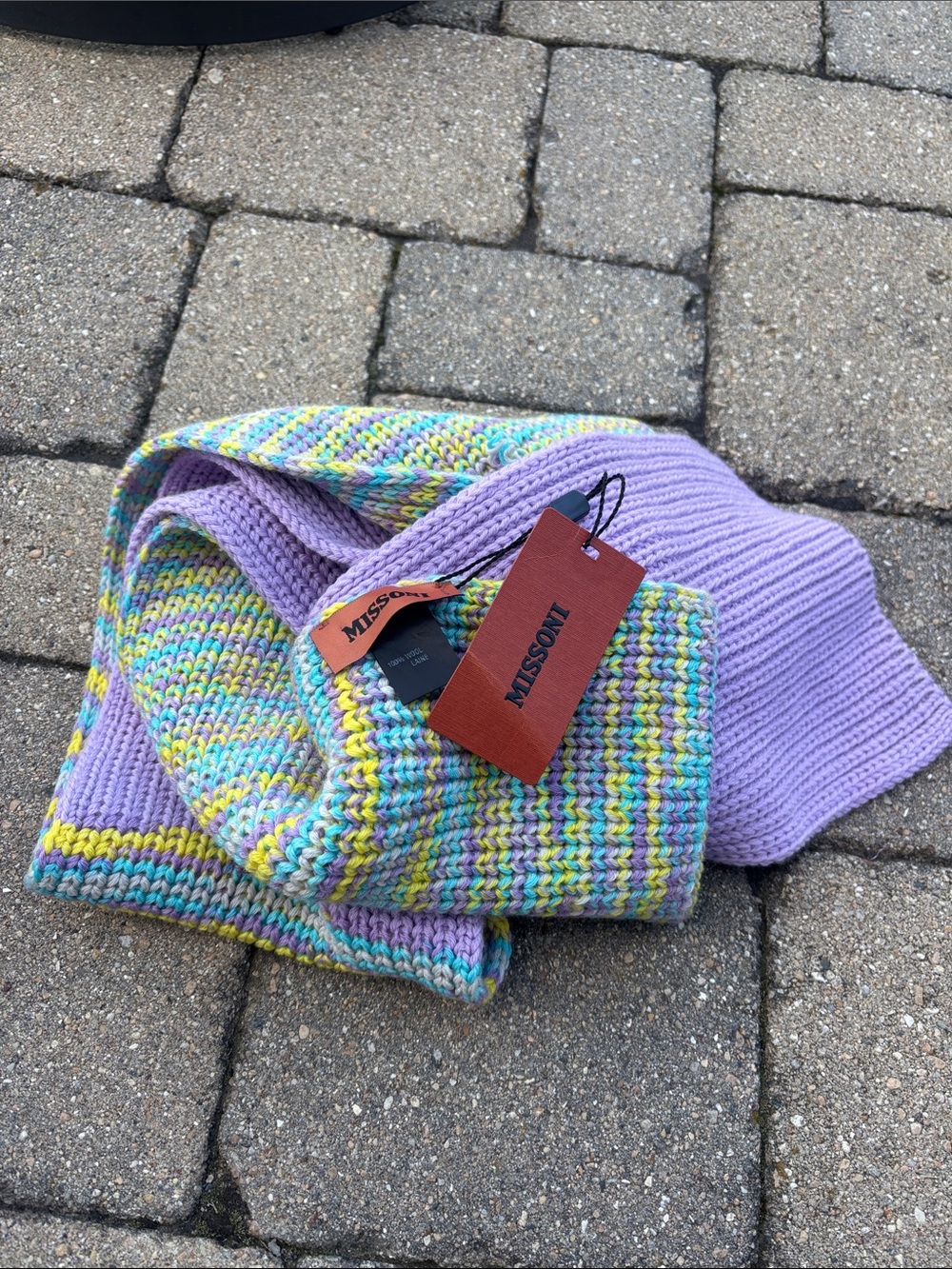 Missoni Lavender Multicolor Knit Scarf with Pastel Stripes